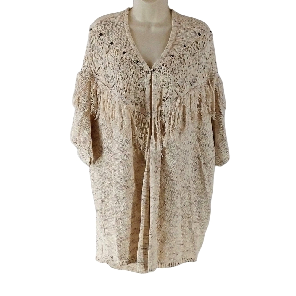 Knox Rose Cream Fringed Open Front Cardigan